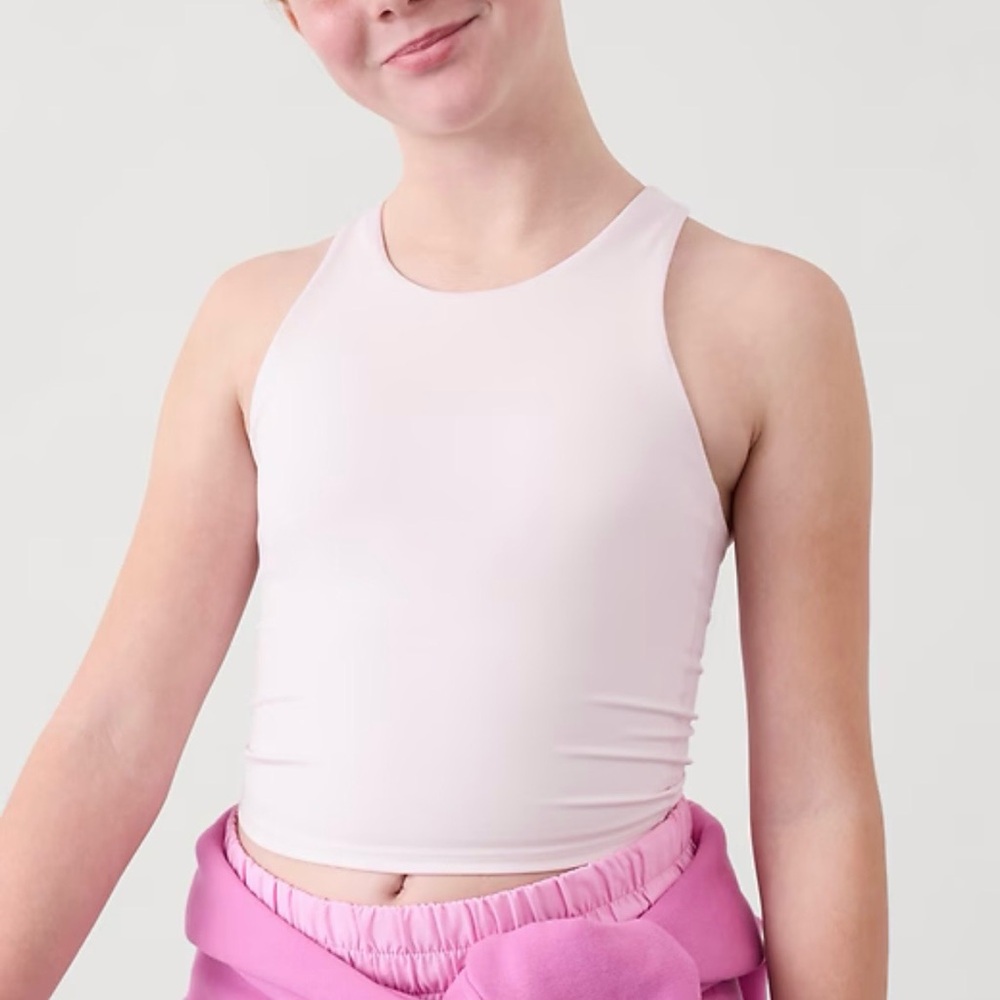 Athleta Girl Long Distance Bra Shell L/12 Pink Racerback Tank Top Sports Bra